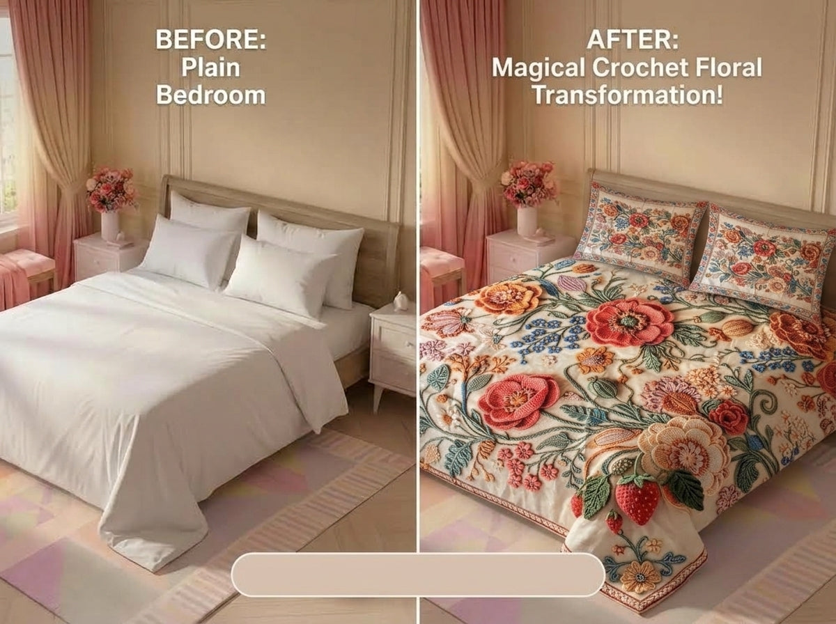 Vintage Floral 280-TC Printed Crochet Paradise Bedsheet Set - (Pastel Multicolor)