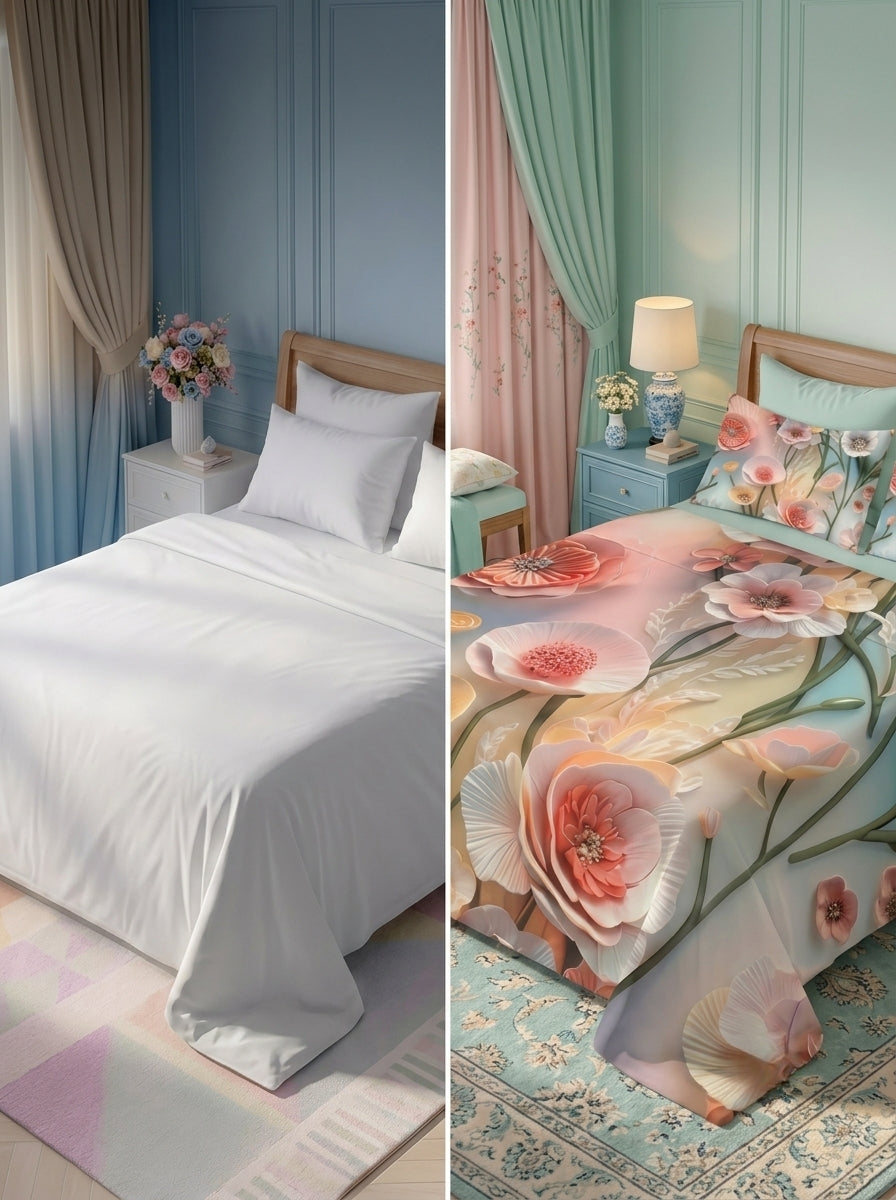 Fairy Tale Rose Mist 280-TC 7D Bedsheet Set - (Ivory)