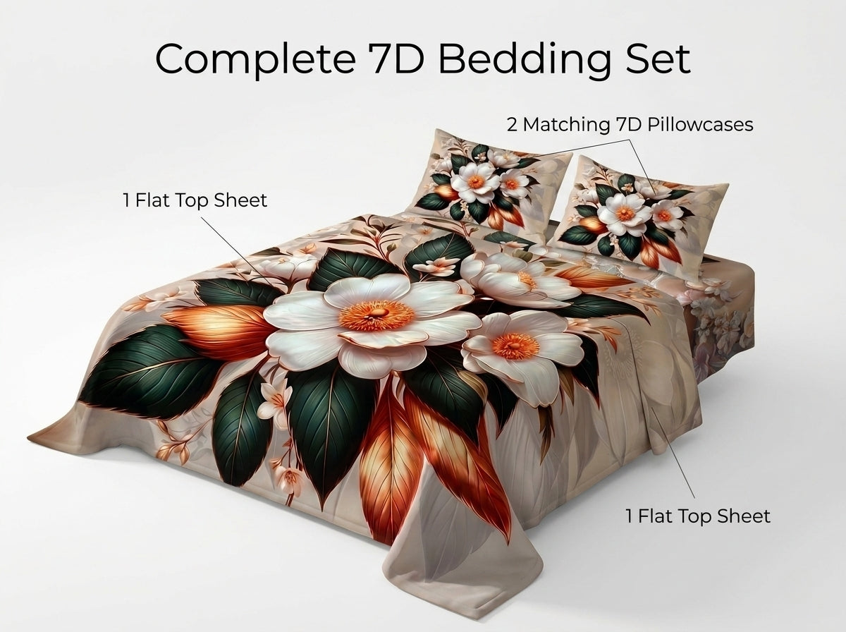 Enchanted Bloom 280-TC 7D Bedsheet Set - (Ivory)