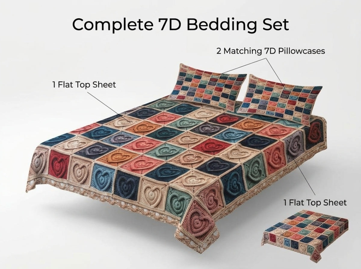 Sweetheart Patchwork 280-TC Printed Crochet Paradise Bedsheet Set - (Multicolor)