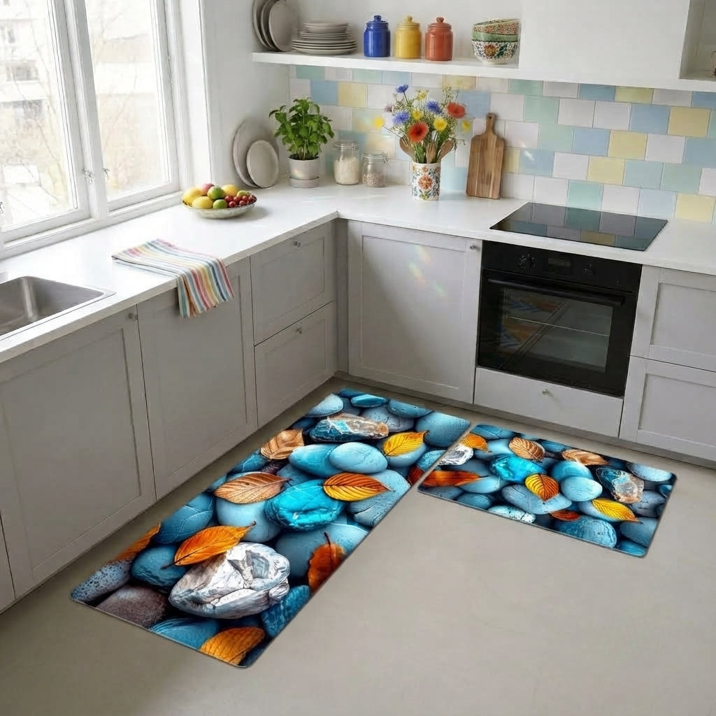 Virasaah Ocean Shells Designer Floor Mat (Blue)
