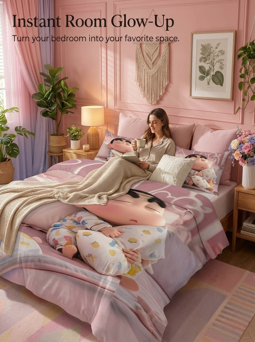 Fair Tale Shinchan giggles 280-TC 7D Bedsheet Set - (red blue)