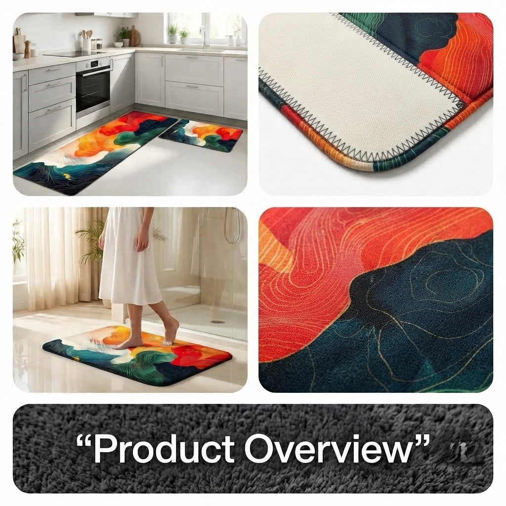 Virasaah Abstract Waves Designer Floor Mat (Multicolor)