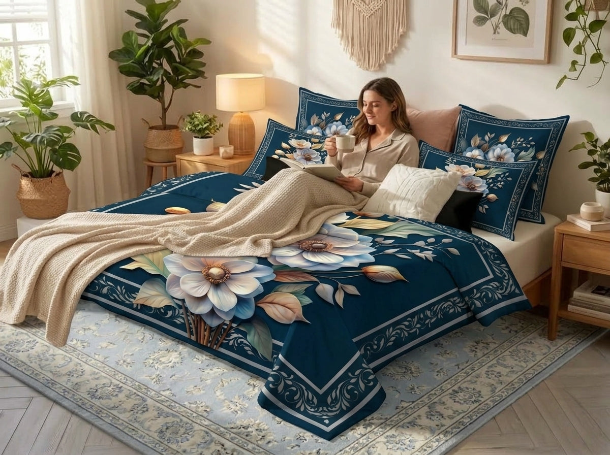 Fairy Tale Midnight Flower 280-TC 7D Bedsheet Set – (Navy)