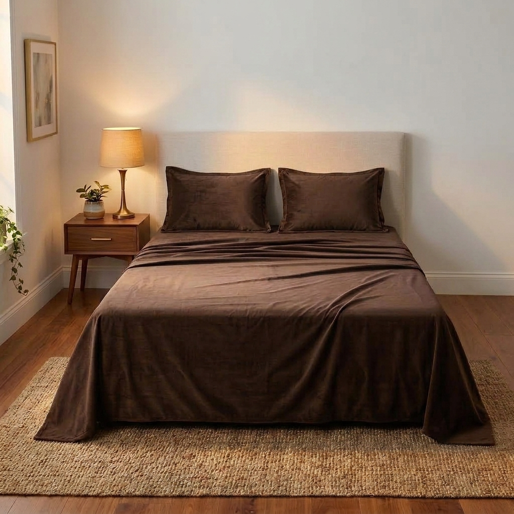 Mocha Luxe Velvet Bedsheet (Brown)