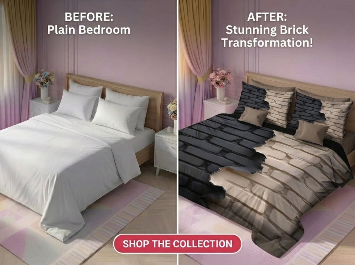 Urban Brickscape 280-TC 7D Bedsheet Set - (Black & Beige)
