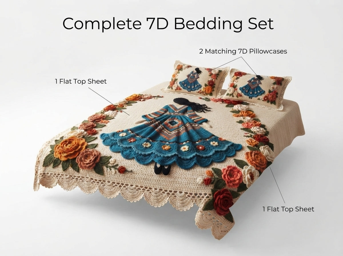 Doll Garden 280-TC Printed Crochet Paradise Bedsheet Set - (Multicolor)