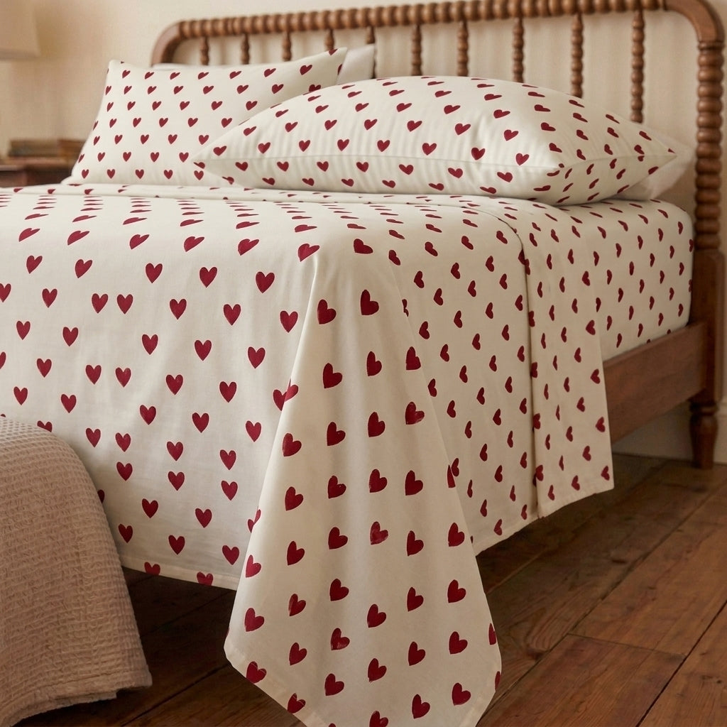 Little Hearts 320-TC Cherry Gingham Bedsheet (Red & Ivory)