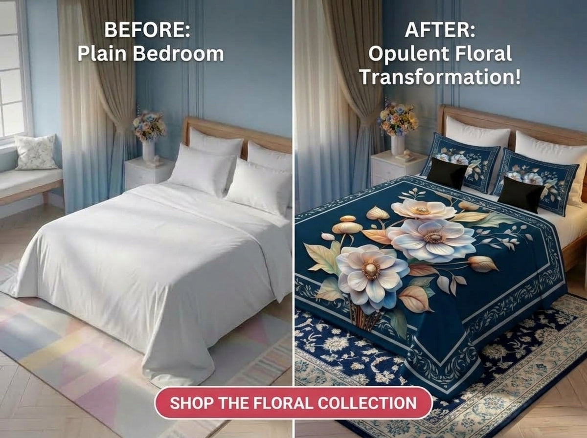 Fairy Tale Midnight Flower 280-TC 7D Bedsheet Set – (Navy)