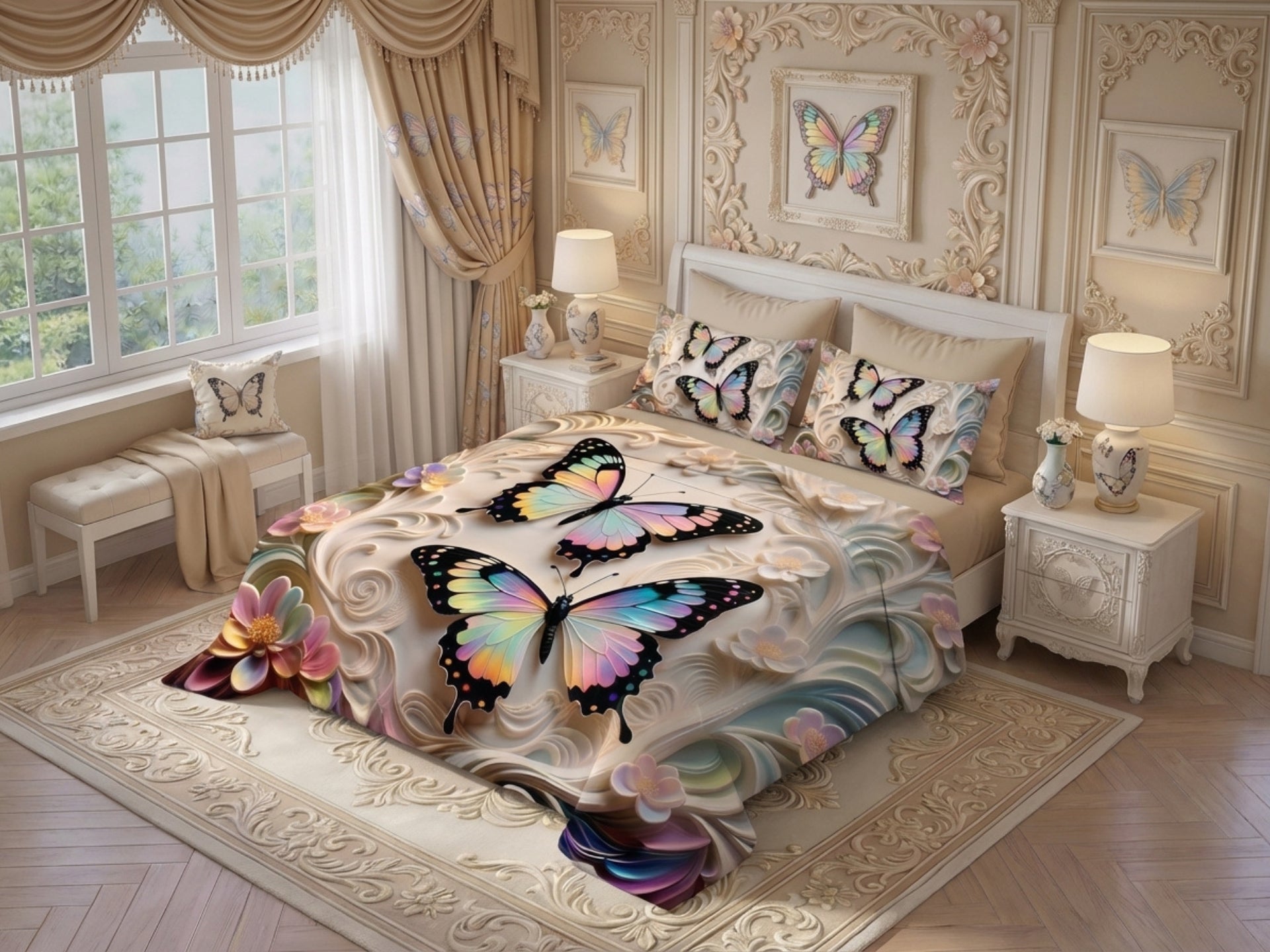 Fairy Tale Butterfly 7D Bedsheet Set - (Cream)
