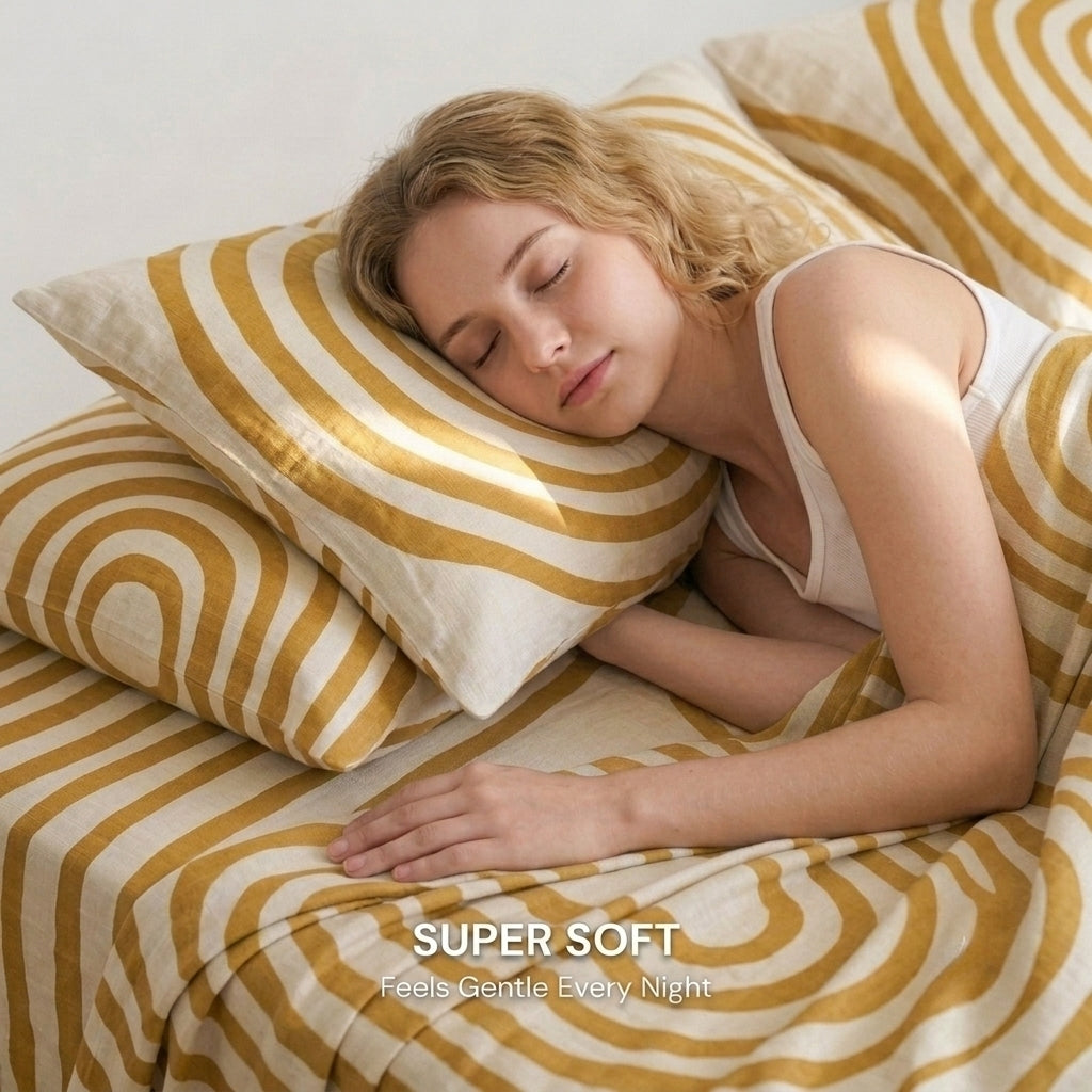 Golden Wave 320-TC Cherry Gingham Bedsheet (Mustard & Ivory)