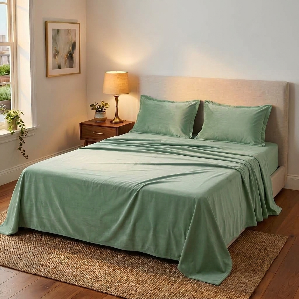 Sage Mist Velvet Bedsheet (Soft Teal Green)