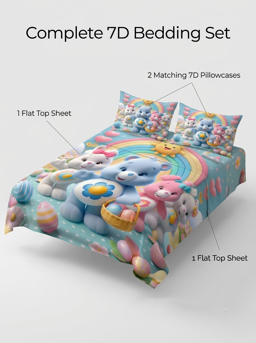 Fairy Tale Happy Bears 7D Bedsheet Set – Blue