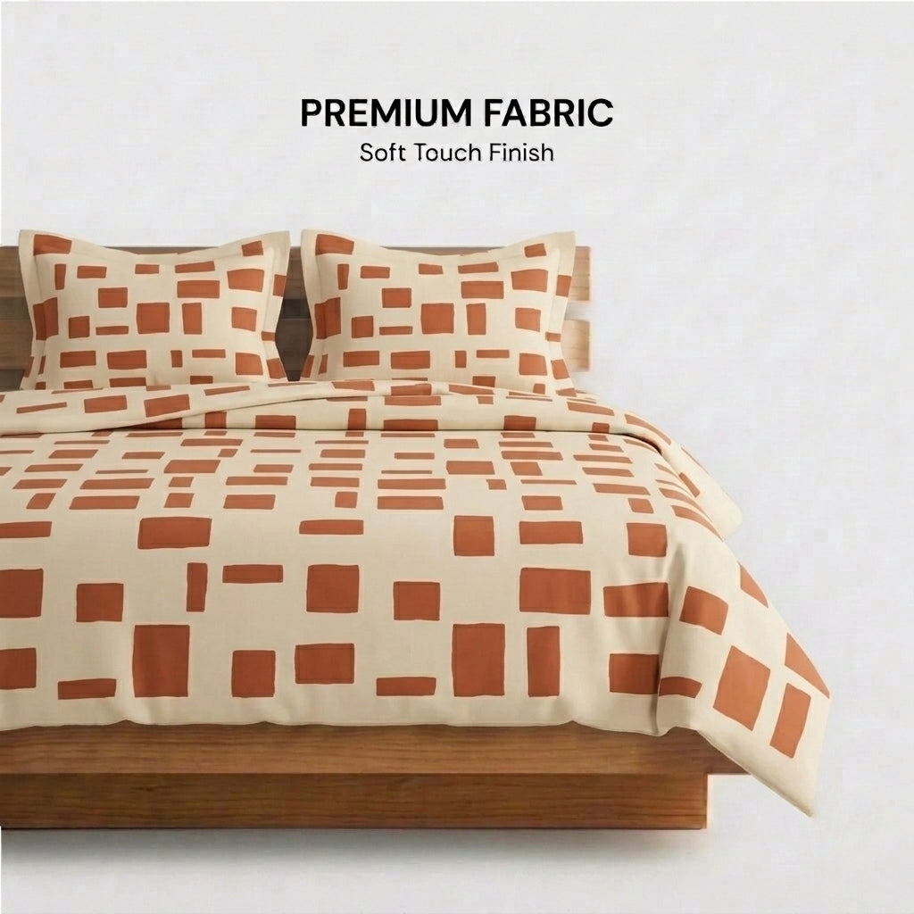 Terracotta Pebble 320-TC Cherry Gingham Bedsheet (Rust & Ivory)