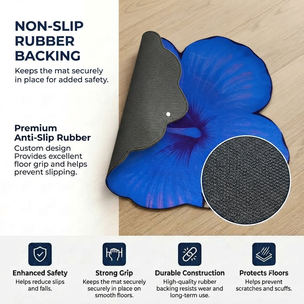 Blue Hibiscus Bloom Designer Floor Mat (Blue)