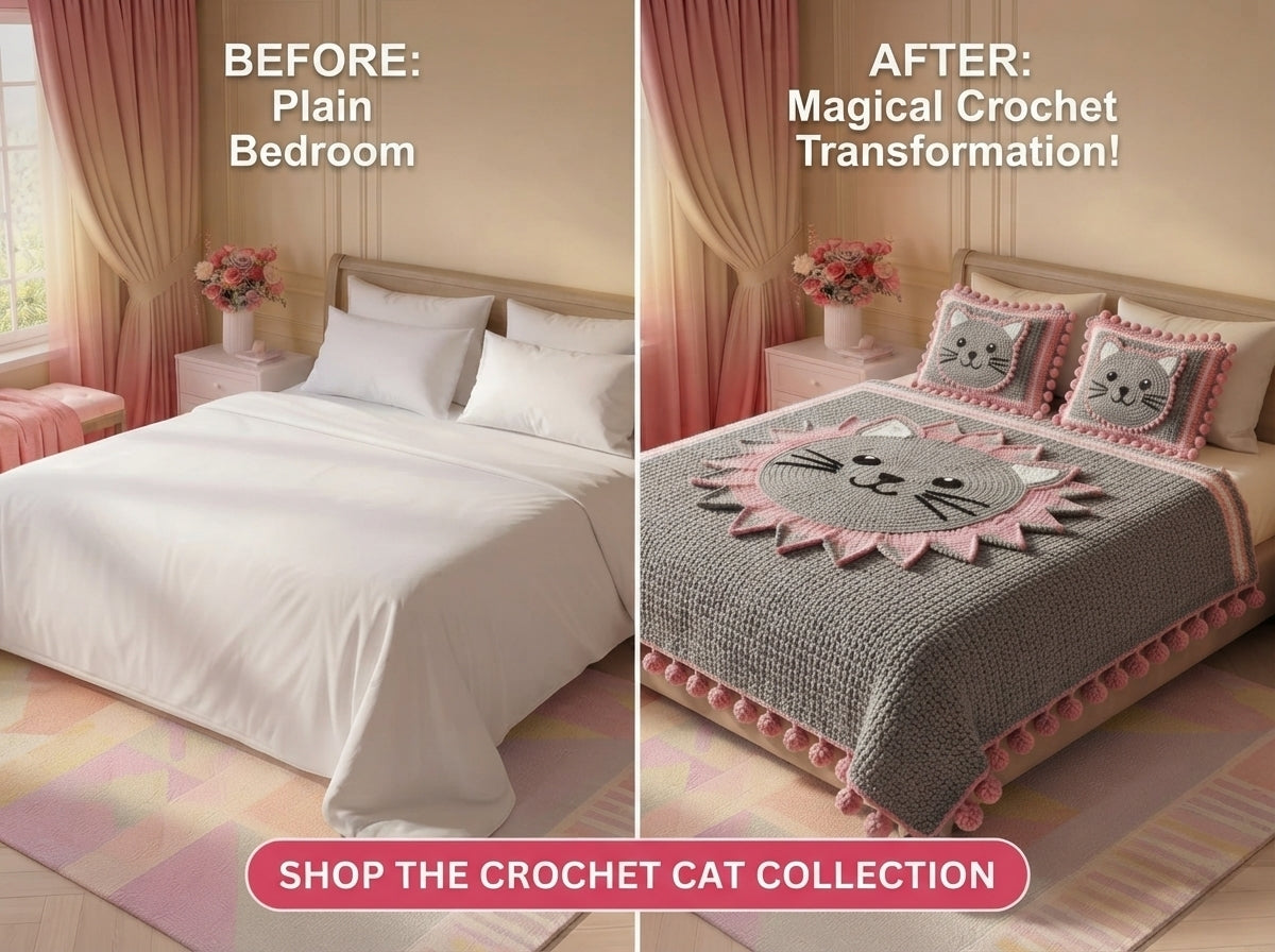 Pink Kitty 280-TC Printed Crochet Paradise Bedsheet Set - (Grey & Pink)