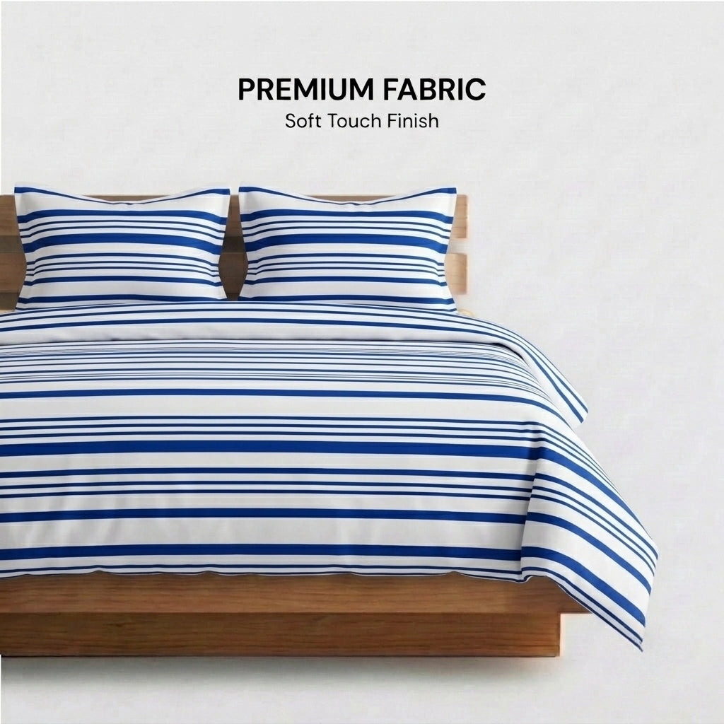 Navy Stripe 320-TC Cherry Gingham Bedsheet (Blue & White)