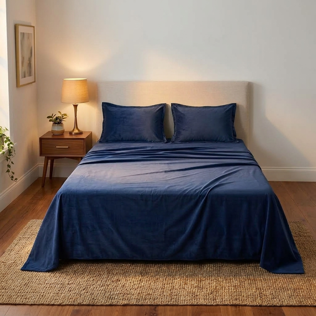 Teal Elegance Velvet Bedsheet (Deep navy)