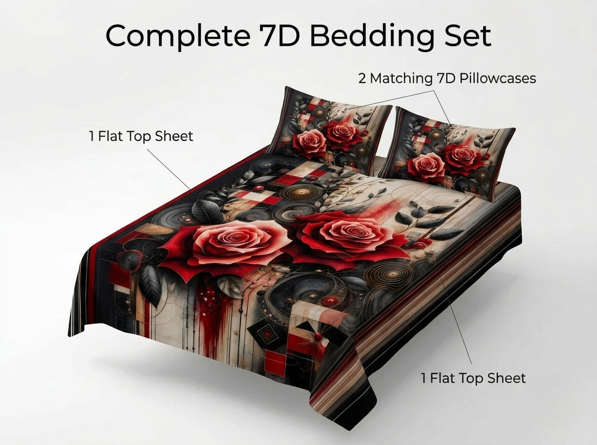 Crimson Rose Fusion 280-TC 7D Bedsheet Set - (Black & Red)
