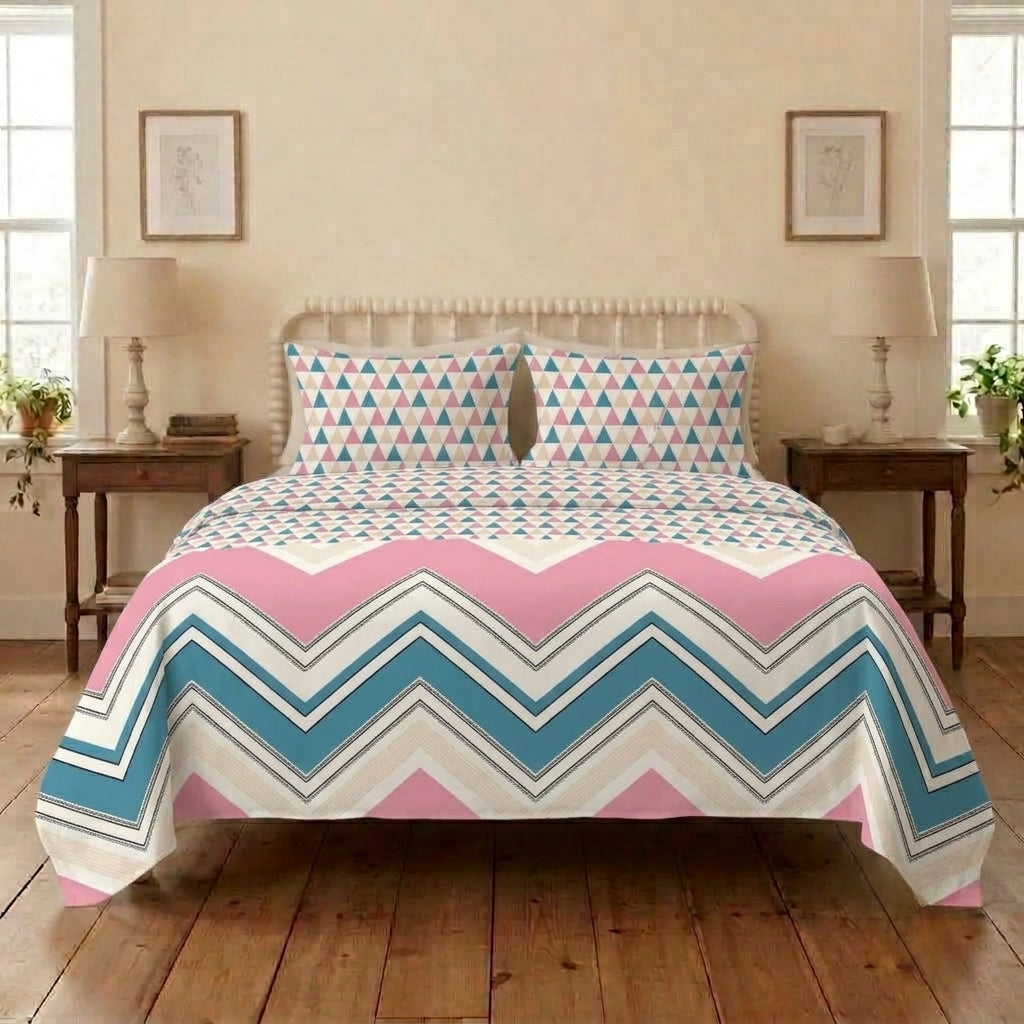 Chevron Muse Cotton Bedsheet & Comforter Set
