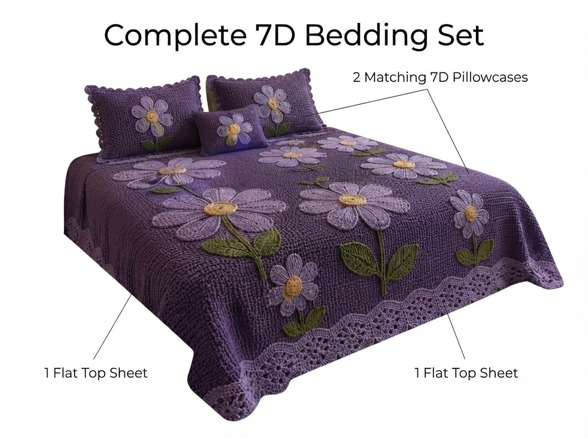 Violet 280-TC Printed Crochet Paradise Bedsheet Set - (Violet)