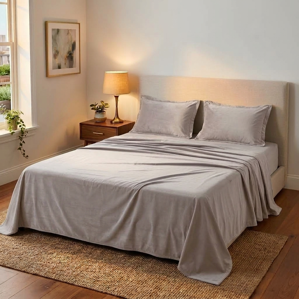 Silver Mist Velvet Bedsheet (Soft Grey)