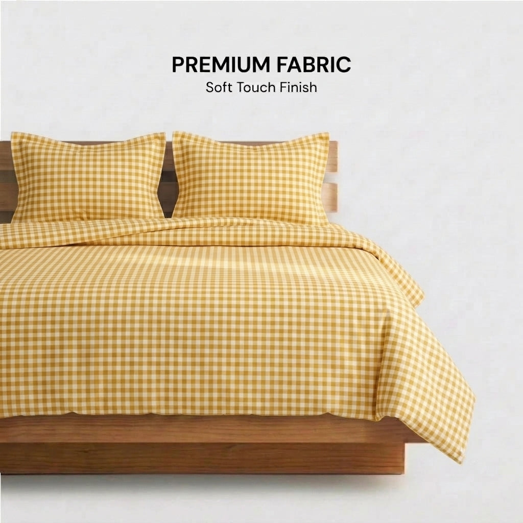 Golden Gingham 320-TC Cherry Gingham Bedsheet (Yellow & Ivory)