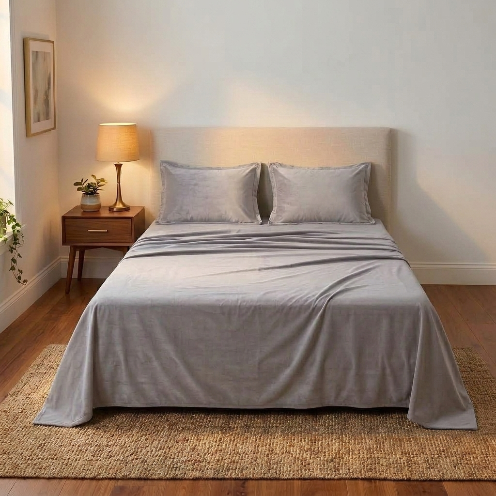 Silver Mist Velvet Bedsheet (Soft Grey)