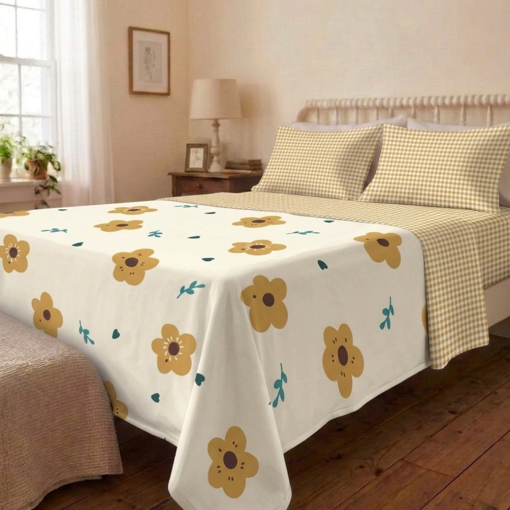 Marigold Meadow Cotton Bedsheet & Comforter Set