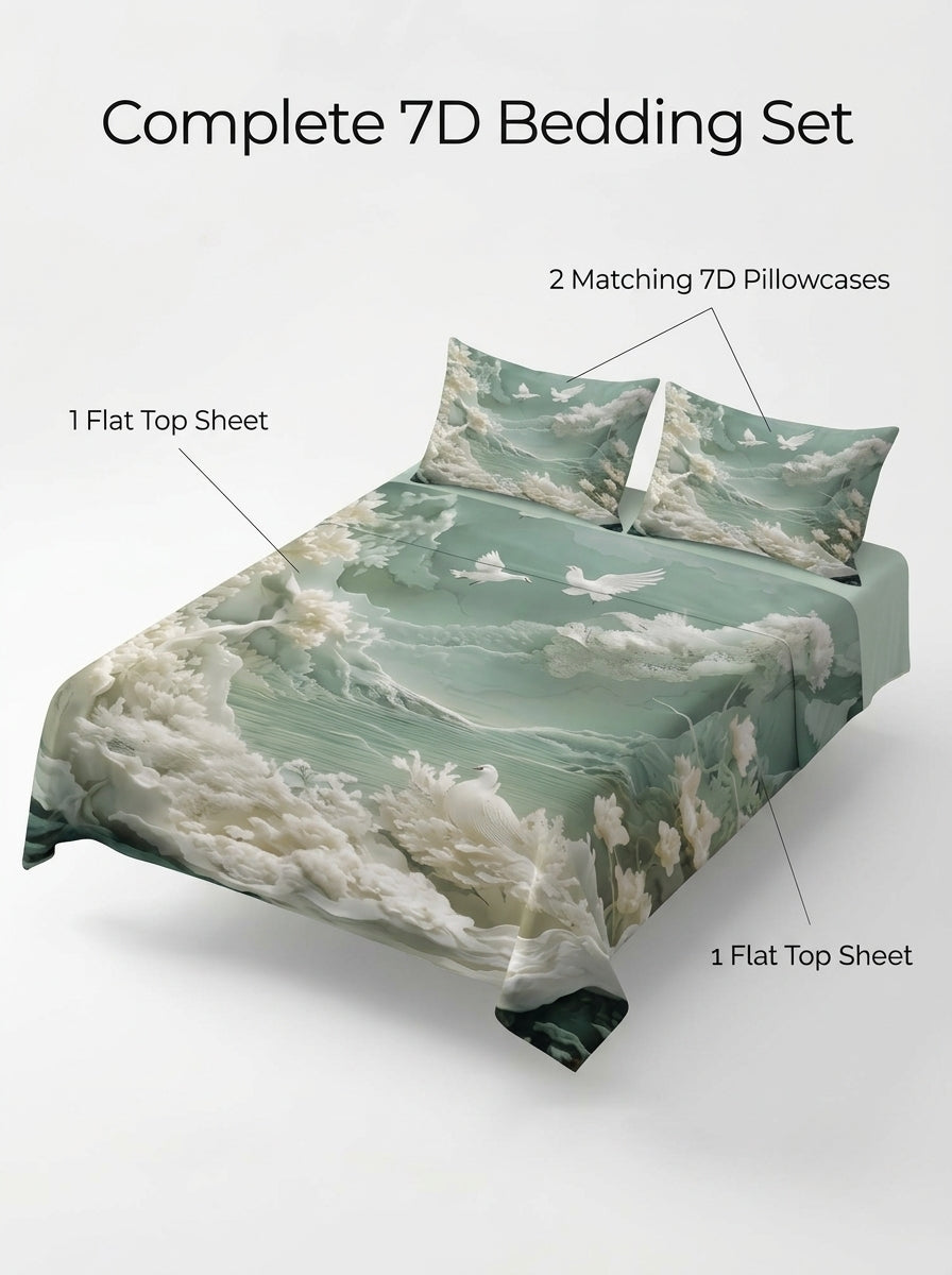 Fairy Tale Flying Doves 7D Bedsheet Set – Green