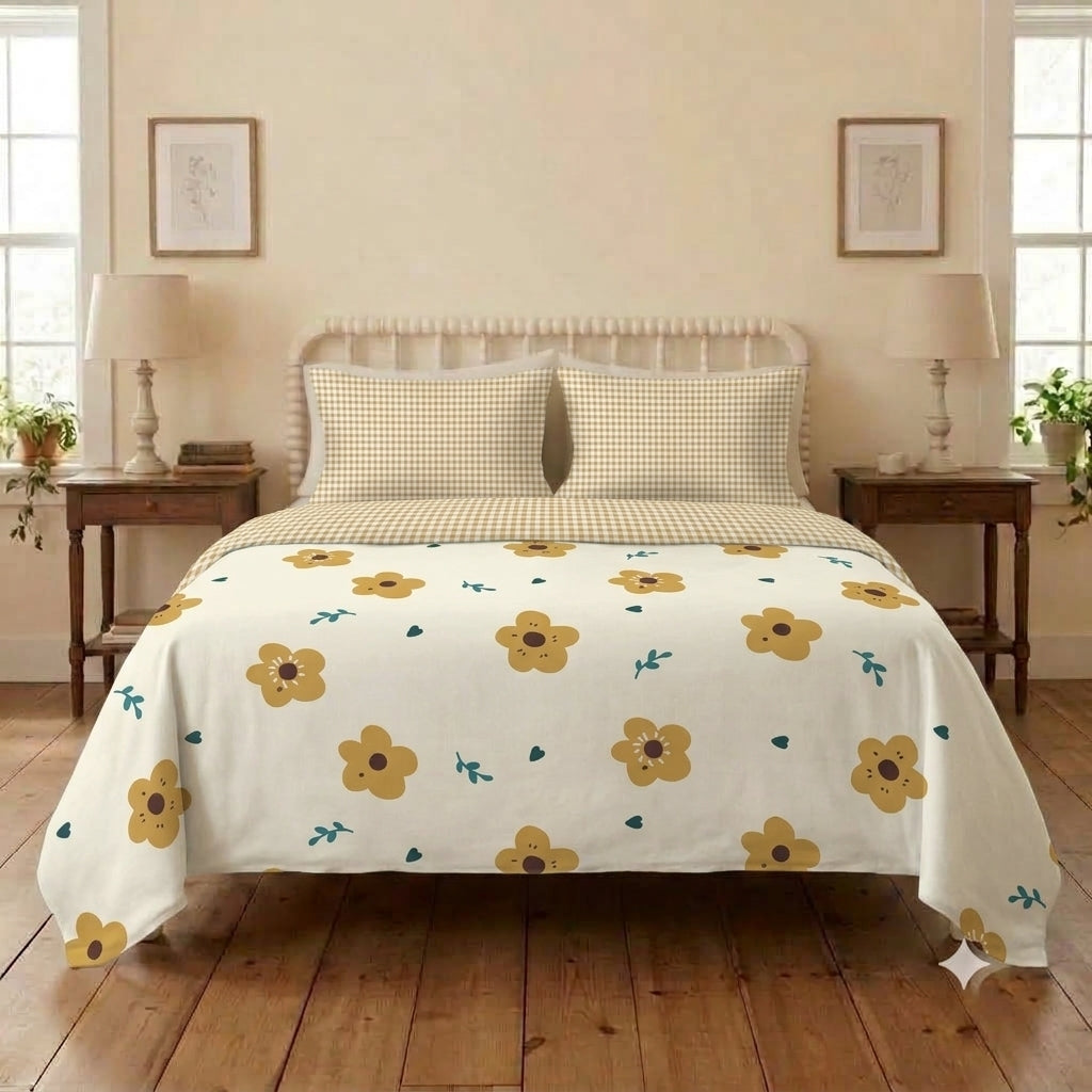 Marigold Meadow Cotton Bedsheet & Comforter Set