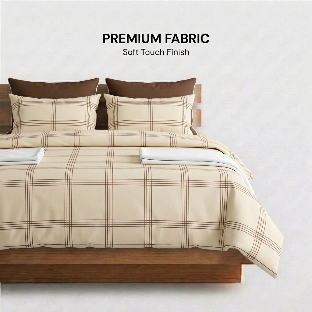 Taupe Check 320-TC Cherry Gingham Bedsheet (Beige & Ivory)