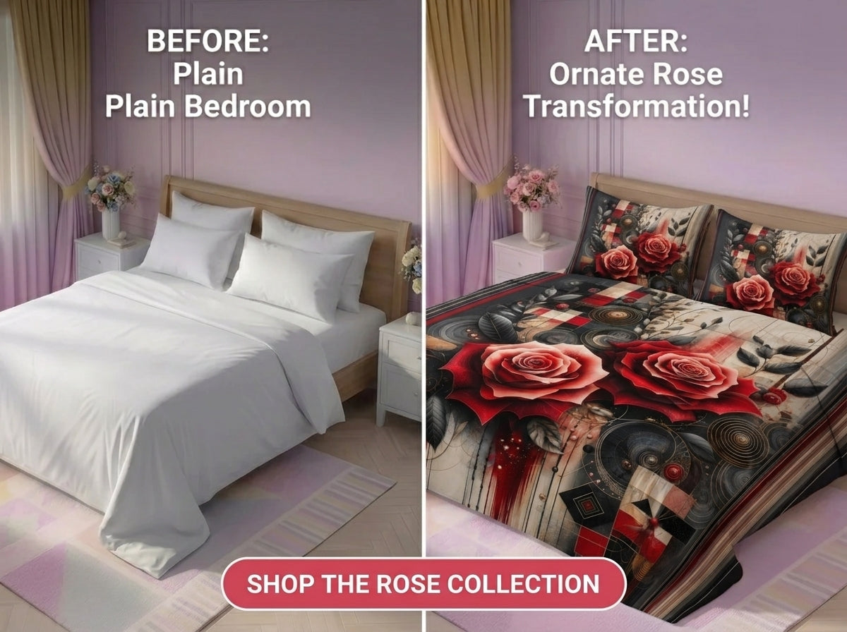 Crimson Rose Fusion 280-TC 7D Bedsheet Set - (Black & Red)