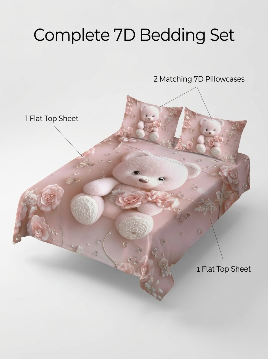Fairy Tale Baby Teddy 280-TC 7D Bedsheet Set – Pink