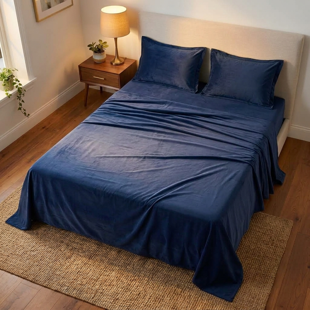 Teal Elegance Velvet Bedsheet (Deep navy)