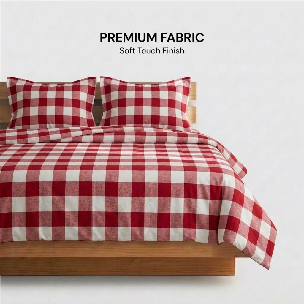 Red Cherry 320-TC Cherry Gingham Bedsheet (Red & Ivory)