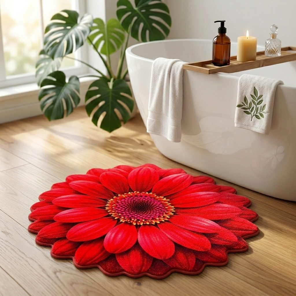 Ruby Blossom Designer Floor Mat (Red)