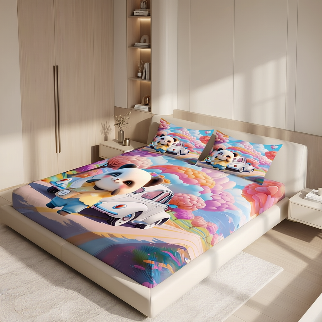 Fairy Tale Cute Panda 7D Bedsheet Set – Blue