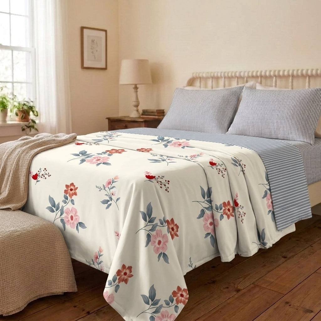 Country Vine Cotton Bedsheet & Comforter Set