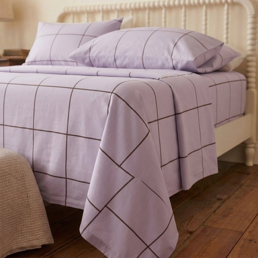 Lavender Line 320-TC Cherry Gingham Bedsheet (Lilac & Purple)