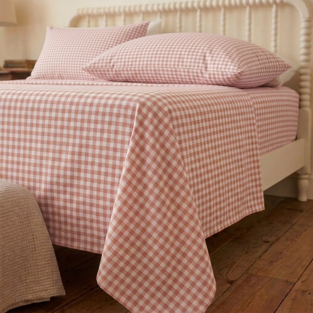 Blush Gingham 320-TC Cherry Gingham Bedsheet (Pink & White)