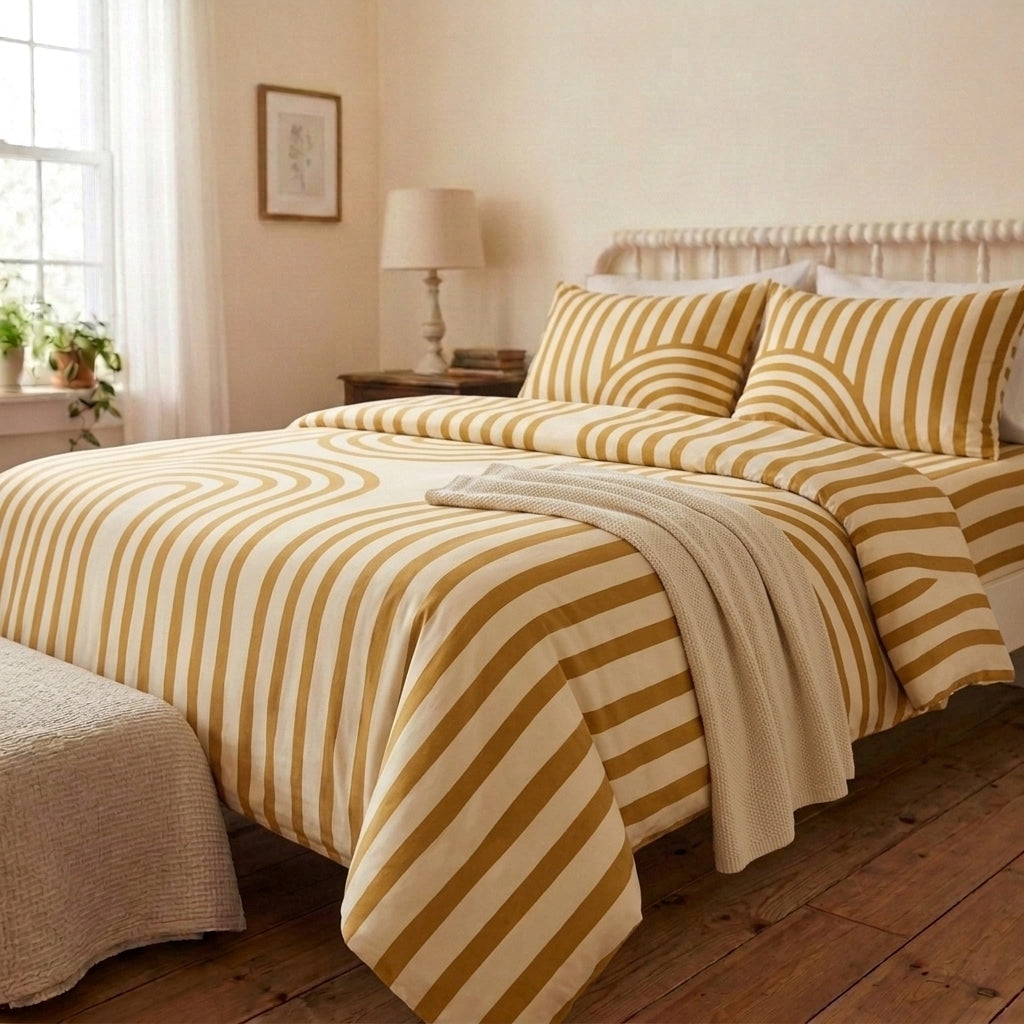 Golden Wave 320-TC Cherry Gingham Bedsheet (Mustard & Ivory)