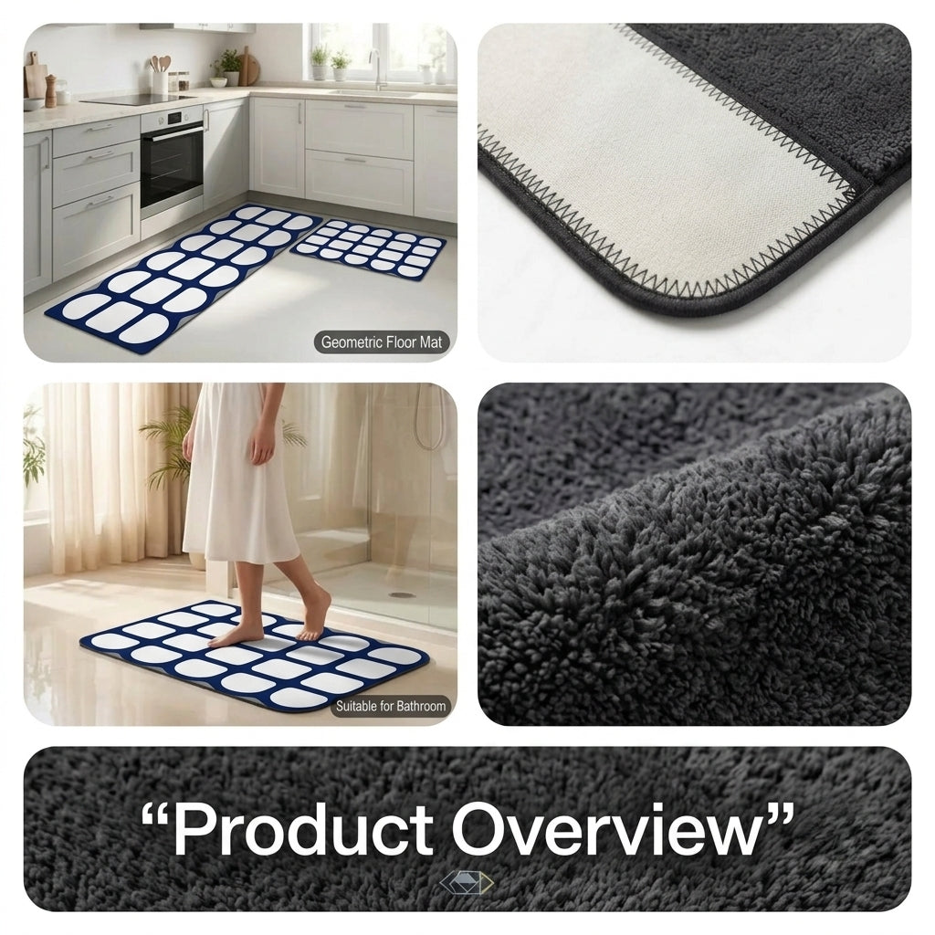 Virasaah Navy Rounded Designer Floor Mat (Blue & White)