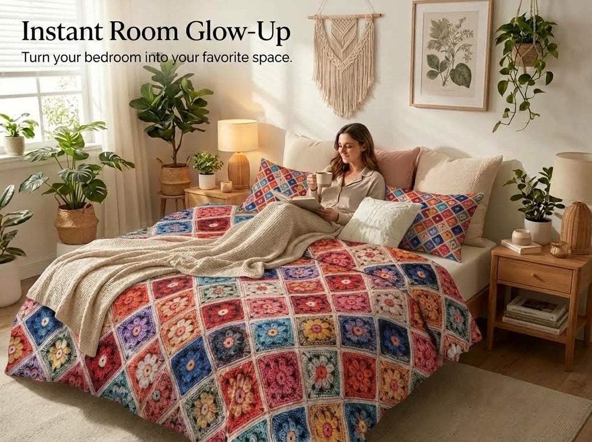 Multicolor Floral 280-TC Printed Crochet Paradise Bedsheet Set - (Multi)