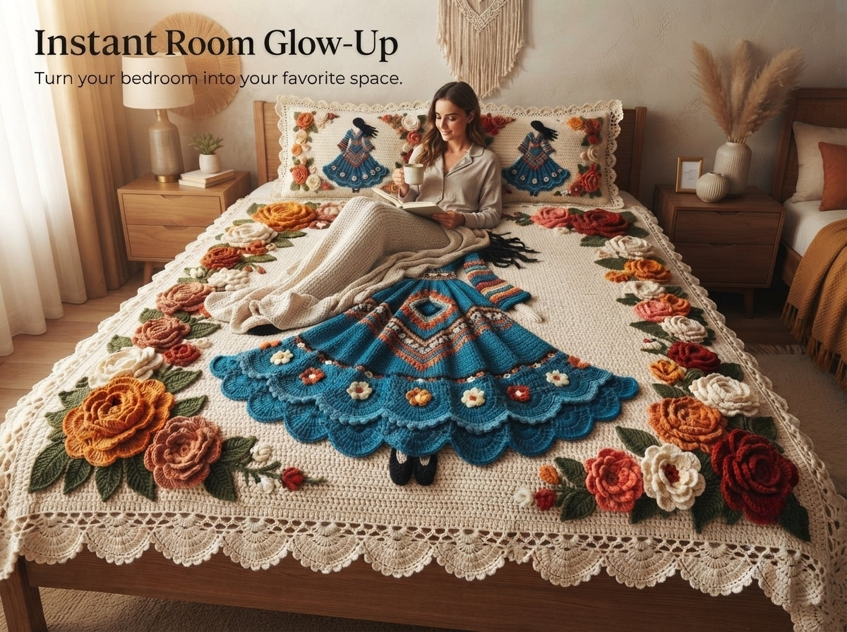Doll Garden 280-TC Printed Crochet Paradise Bedsheet Set - (Multicolor)