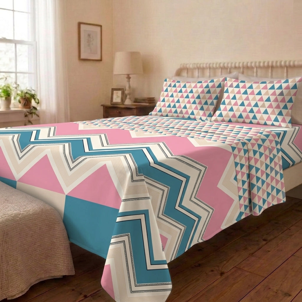 Chevron Muse Cotton Bedsheet & Comforter Set