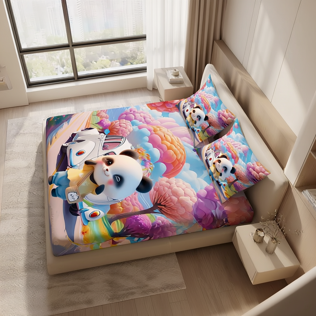 Fairy Tale Cute Panda 7D Bedsheet Set – Blue