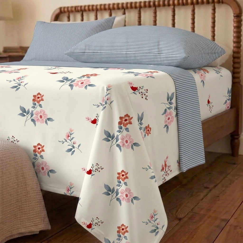 Country Vine Cotton Bedsheet & Comforter Set