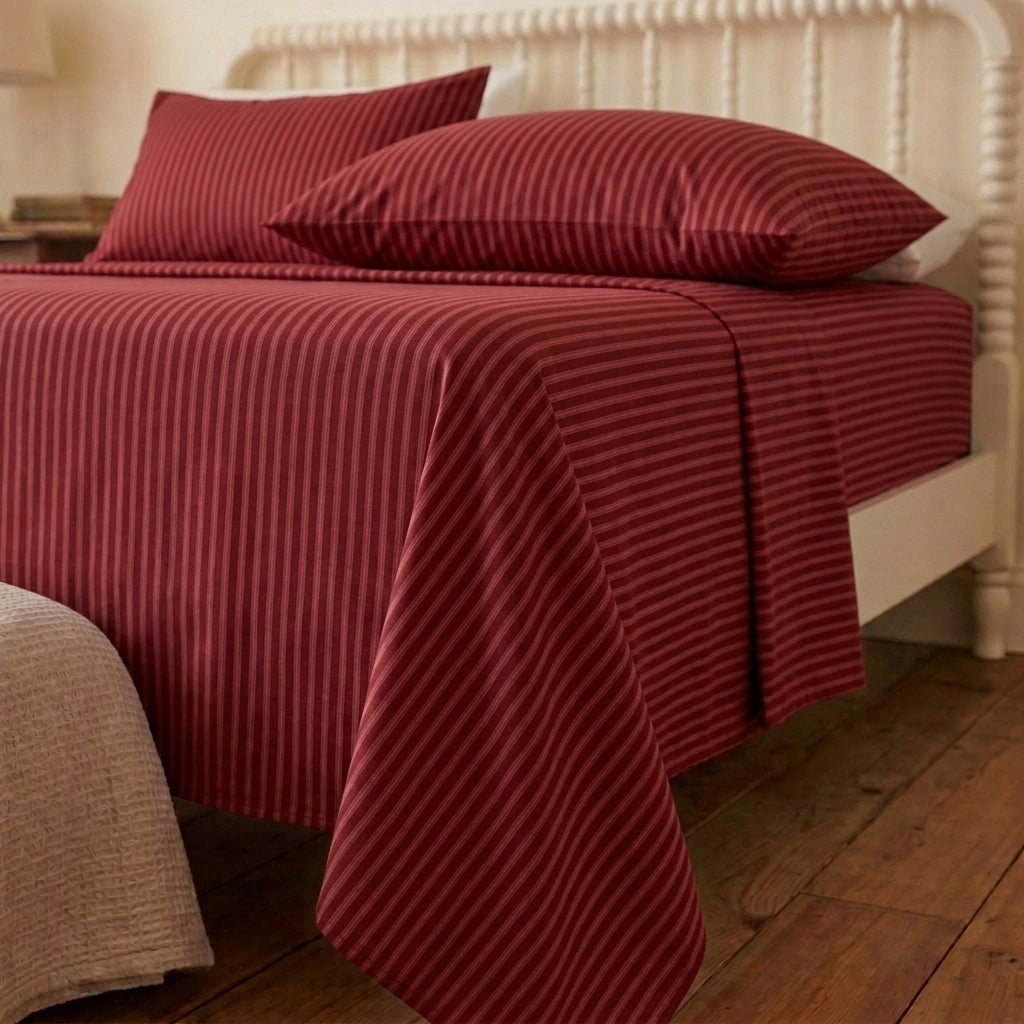 Burgundy Stripe 320-TC Cherry Gingham Bedsheet (Wine Red)