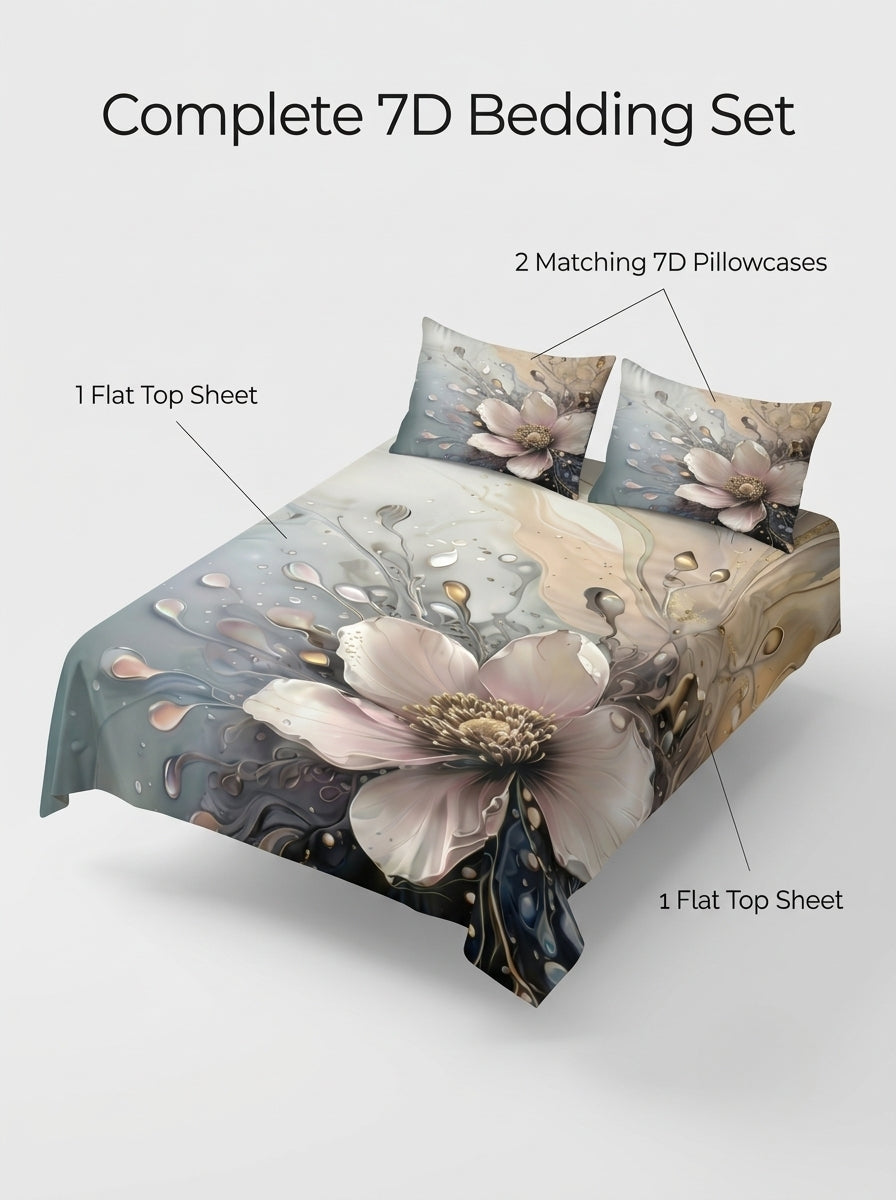 7D Aqua Bloom Mirage 280-TC Premium king Size Bedsheet (blue-grey)